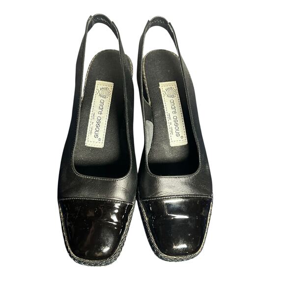 Andre Assous Black Leather Slingback Espadrille Wedge Sandals Size 8M - Picture 4 of 11